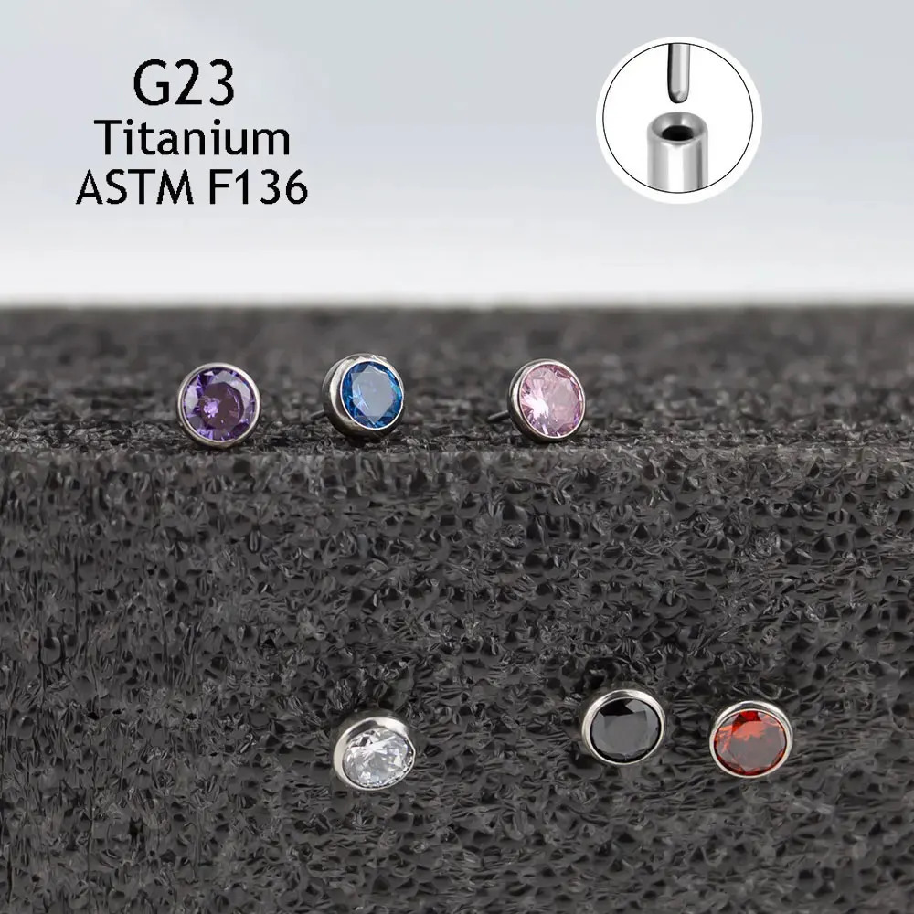 Wholesale F136 Earrings Threadless 5mm top Zircon Nose Piercing Push Pin Lip Studs Labret Nostril Rings Fashion Jewelry 250103