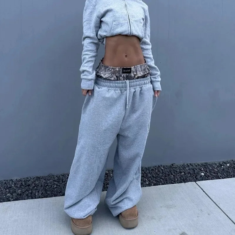 Y2K retro mens sports pants camouflage high waisted embroidered pattern wide leg pants Harajuku fashion street loose casual pants 250103