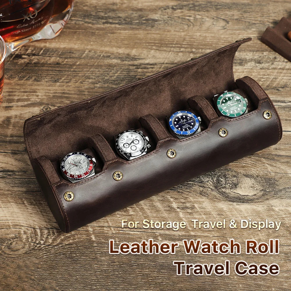 CONTACTs family retro leather case mens watch travel watch roll case holder high-quality mens gift 250102