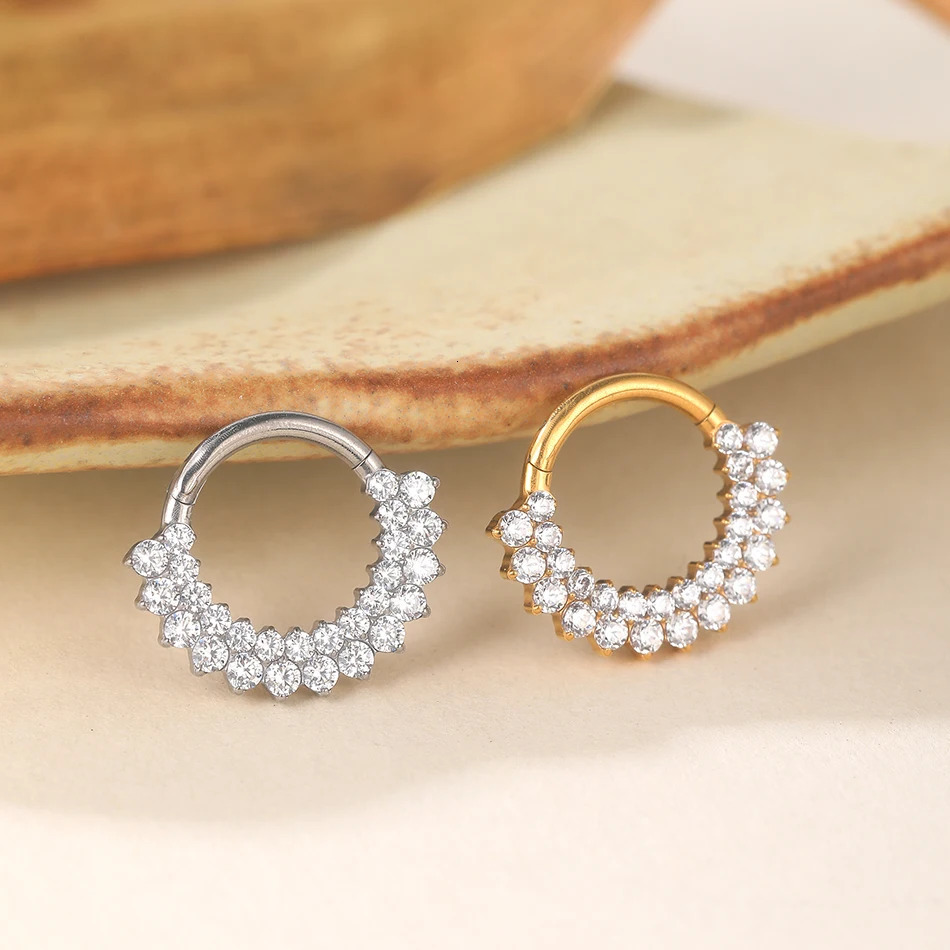 1PC ASTM F136 16G CZ Hinged Clicker Segment Hoop Ring CZ Daith Tragus Earring Septem Ear Nose Piercing Body Jewelry 250103