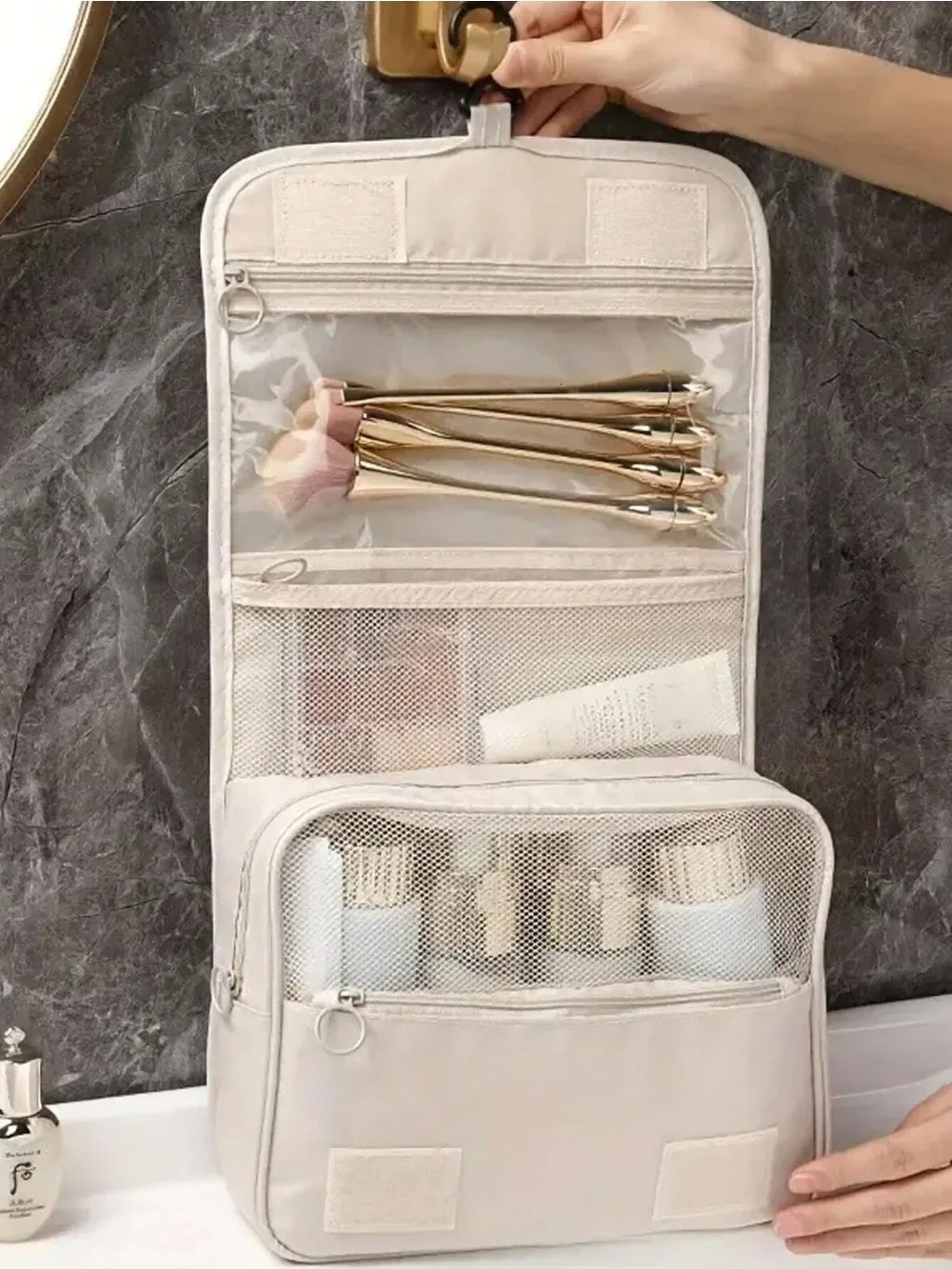 1pc Travel Toiletry Bag Portable Cosmetic Wall Hanging Makeup Storage For Shower Room Accessories 241226