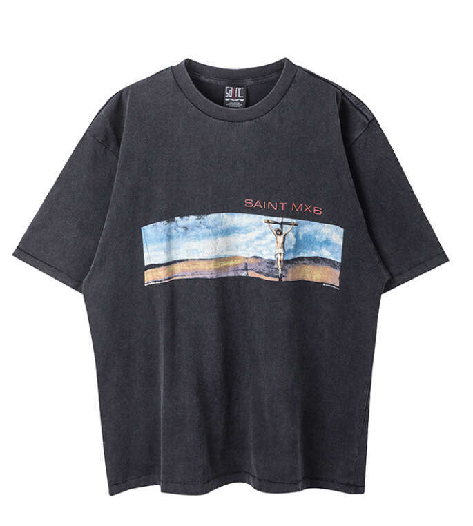 24fw trendy brand new high street short sleeved T-shirt washed and worn loose top half sleeve unisex