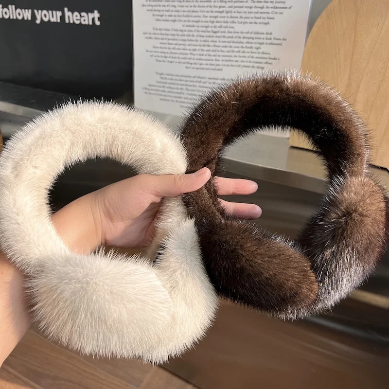 Winter Women Warm 100% Real Natural Mink Fur Earmuff Outdoor Fashion Mink Fur Earmuffs Girl Winter Ear Protection 250106
