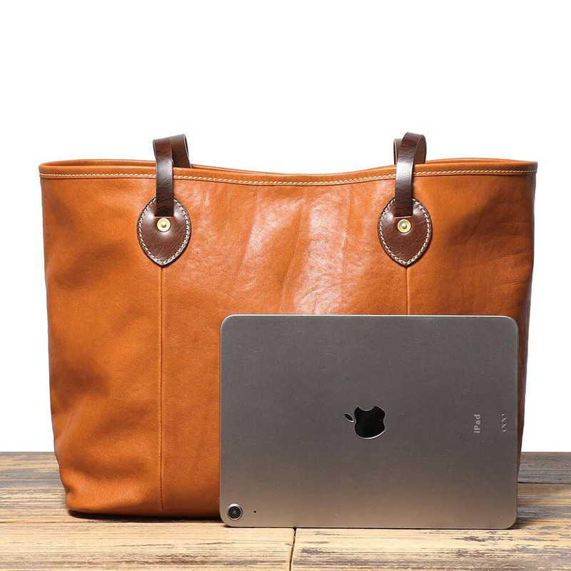 LUOKIR New Trendy Genuine Leather Women's Shoulder Vegetable-Tanned Cowhide Fashion Tote Large Capacity Shopping Bag