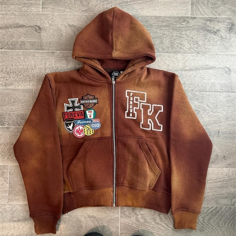 American High street vintage letter print hoodie men Y2K Goth Harajuku fashion street zipper hoodie couple loose sweatshirt 241230