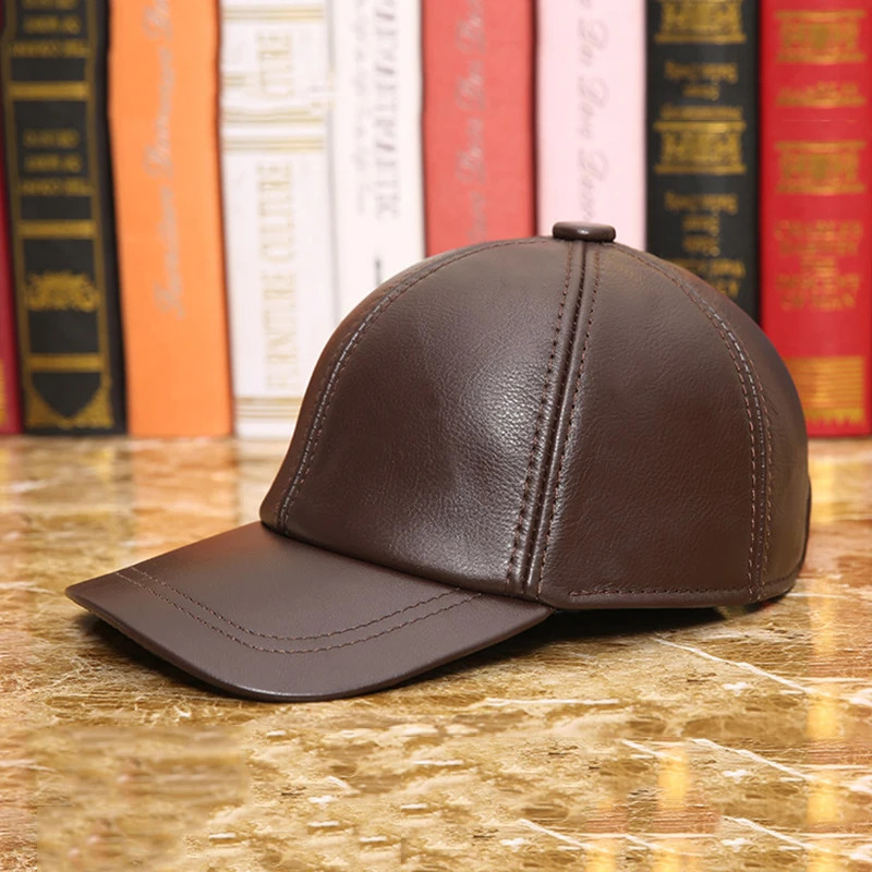 Men Women Real Cowhide Leather Earlap Caps Male Female Fall Winter 100% Real Cow Leather Hats Casual Outdoor Baseball Cap 241230