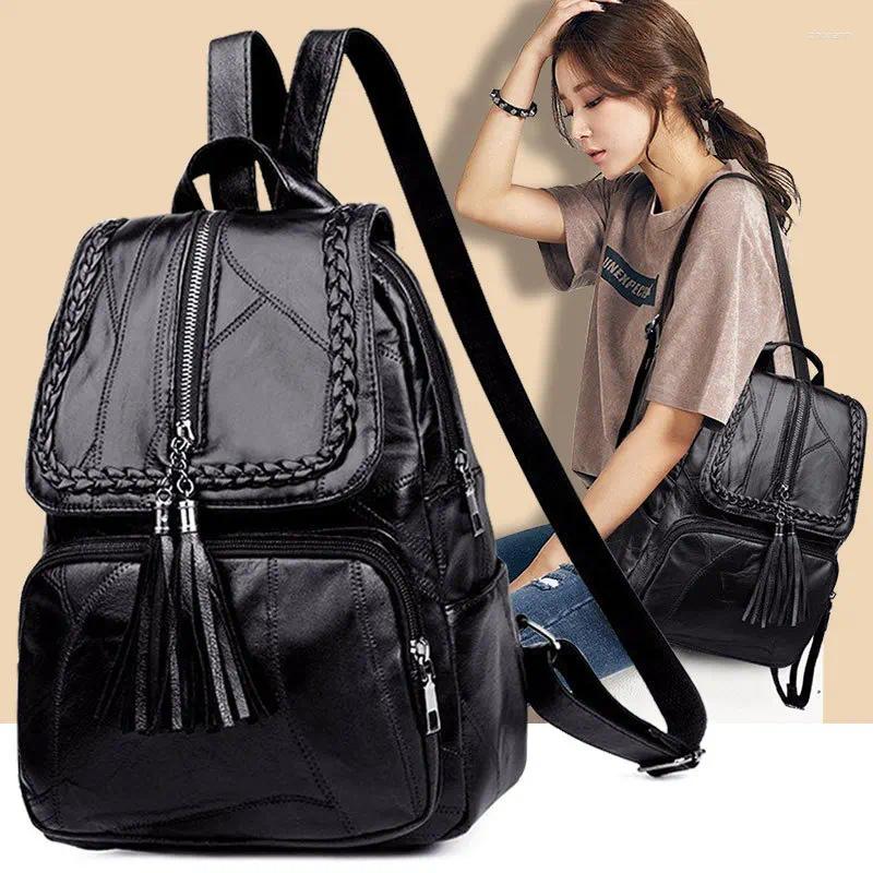 School Bags Women Leather Backpack Bag Classic Black Waterproof Travel Shoulder Multi-function zhanyishengli