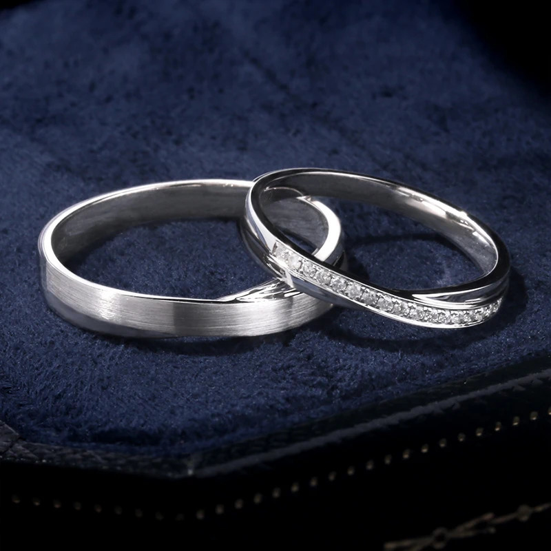 Pure Custom Handcrafted Linked S925 Silver Diamond Mens Womens Couple Rings Engraved Wedding Engagement Gift 250103