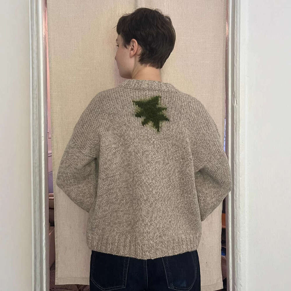 Knitted sweater with jacquard pattern, round neck, long sleeved, high street loose sweater, cute style