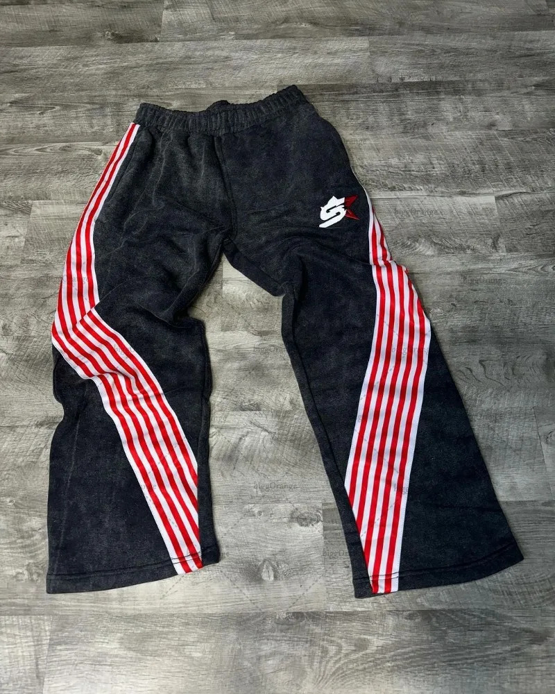 American retro classic striped sports pants Y2K Harajuku color casual pants street fashion loose wide leg Trousers 250103
