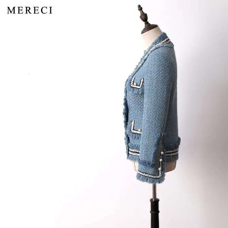 New Pieces The Shees Beauty Lay His Big Blue Mist Heavy Tweed Temperament Cultivate Morality Small Sweet Wind Coat