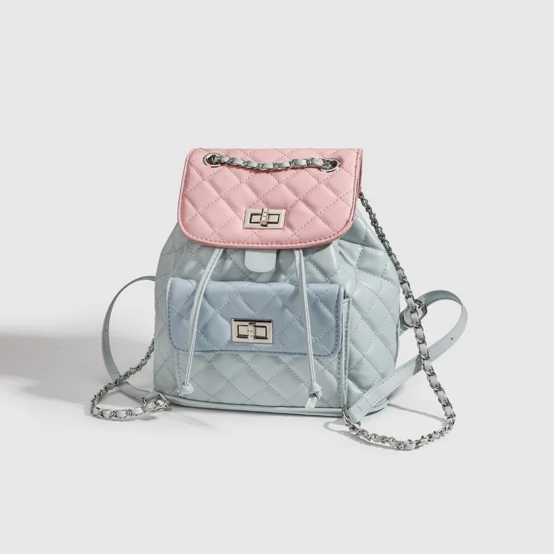 Foreign style small fragrant wind womens bag niche contrasting color backpack womens high-end chain women hand bag 250102