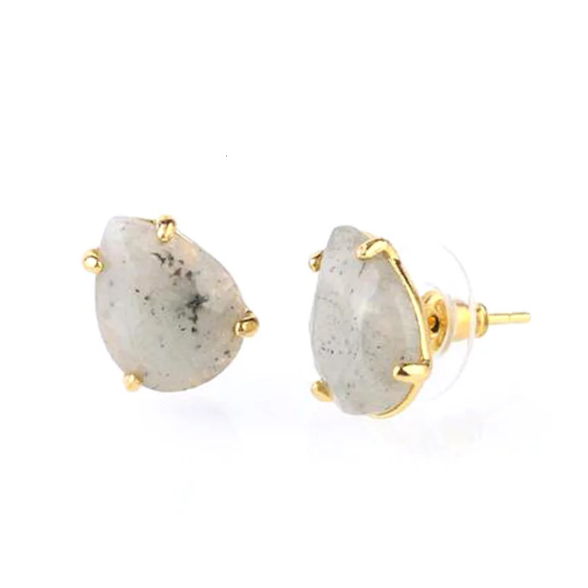 Crystal Stud Earrings for Women Girls Waterdrop Round Oval Shape Natural Lapis Lazuli Amethyst Faceted Stone Earring Jewelry