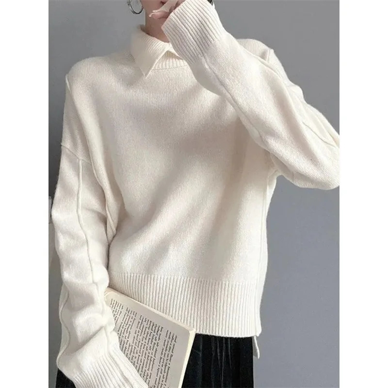 Autumn Long Sleeves Women Sweater European Station Loose Fitting Female Knitwear Solid Color Fashion Ladies Pullover Knitting 250103