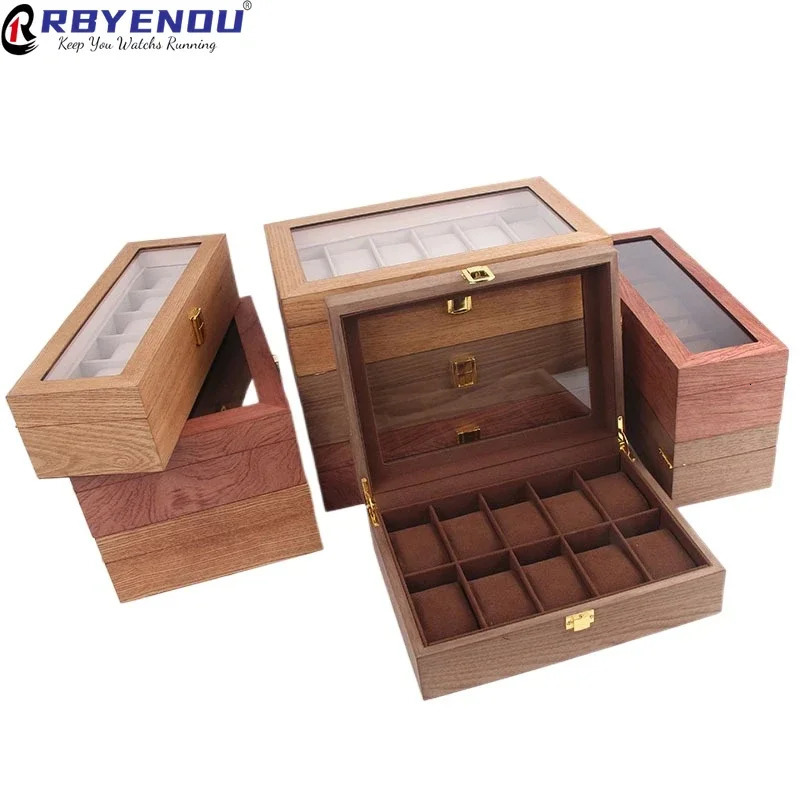European watch case retro gold lock buckle made of medium density fiberboard material covered with leather customized watch box organizer 250102