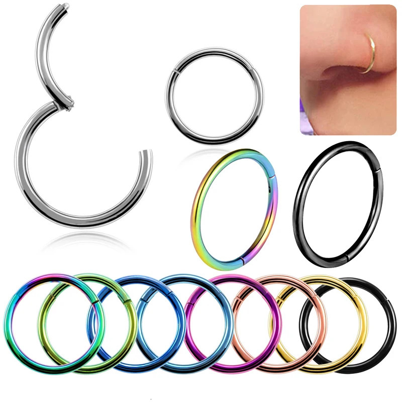 60Pcs 6/8/10/12mm Steel Small Nose Rings Stud Mixed Color Body Clips Hoop For Women Men Cartilage Piercing Punk Jewelry 250103
