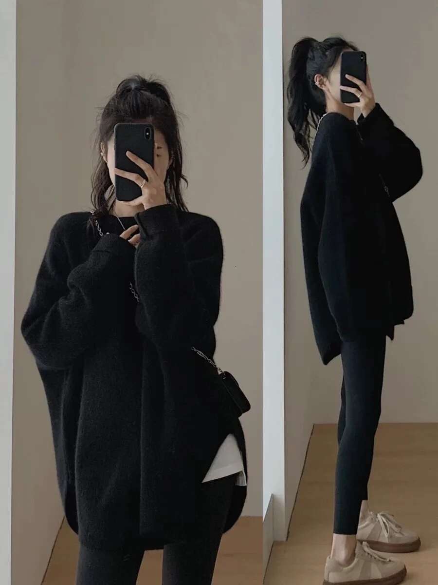 Women Black Gothic Pullover Knitted Haruku Y2k Long Sleeves Sweater Jumper Vintage 2000S Aesthetic Clothes 2024