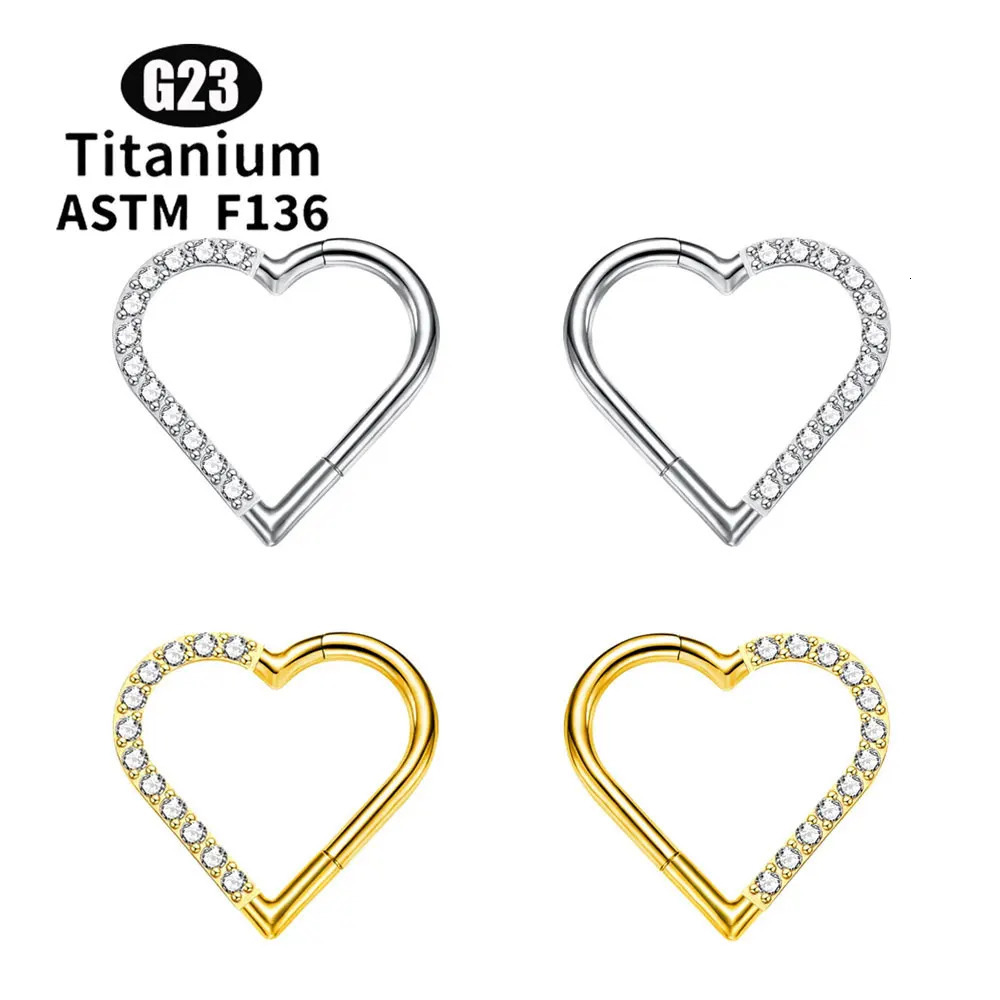 10pcs Heart Daith High Quality Hoop Nose Ring Ear Cartilage Tragus Earrings 16G Clicker Tragus Jewelry Body Piercing 250103