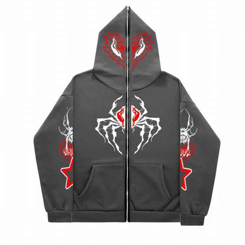 Goth Y2k Streetwear Printing Spider Zip Up Clothes Haruku Long Sleeve Anime Oversize Hoodie Men Women