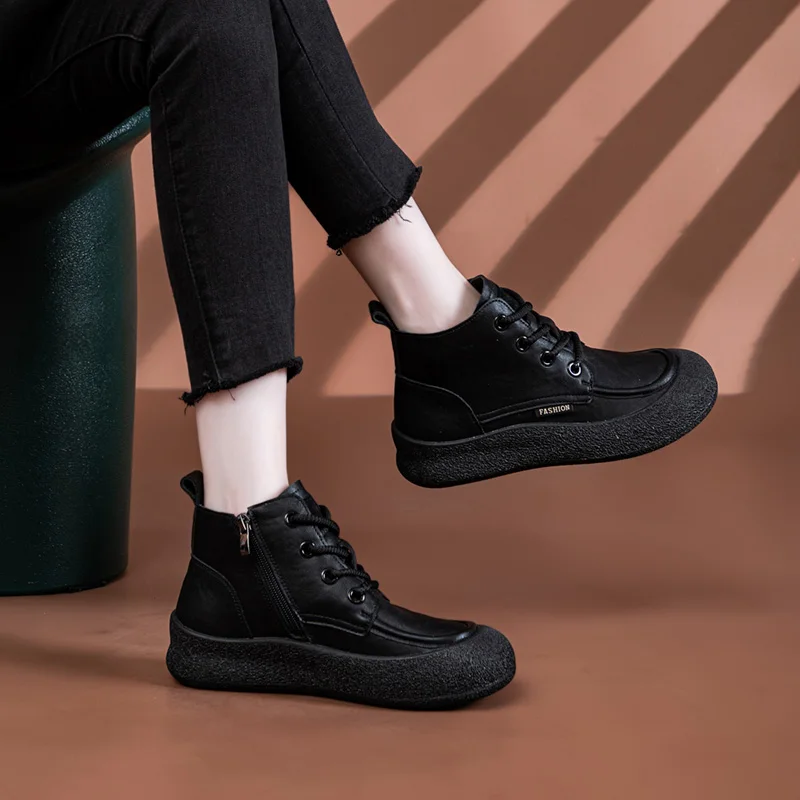 AIYUQI Boots Women Vintage Autumn Flat Women's Ankle Boots Fashion Plus Size Round Toe Lace-Up Booties Ladies