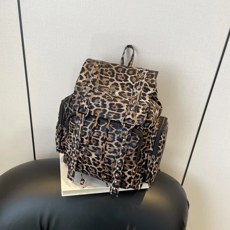Leopard Colorblock Fashion PU Backpack Large Capacity Flap Drawstring Personalized Bags for Women Mochila 250102