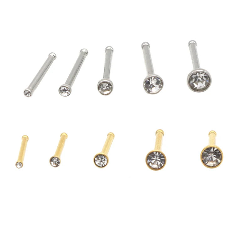 100pcs Mini Nose Stud Ring CZ Pin Small Fine Gem Straight Bar Steel 1mm 1.5mm 2mm 2.5mm 3mm 20G Body Piercing Jewelry 250103