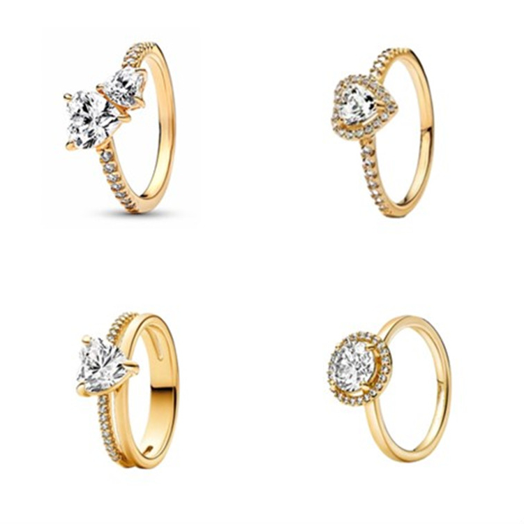 S925 silver luxury classic love heart designer ring for women 18k rose gold round stone shine crystal cz zircon diamond band engagement rings jewelry