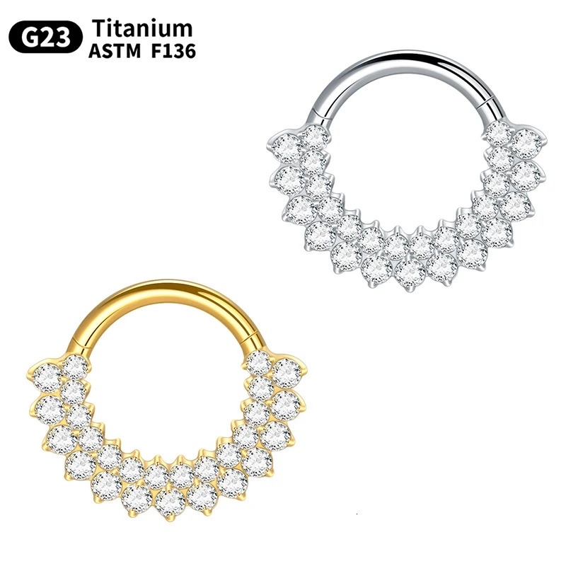 1PC ASTM F136 16G CZ Hinged Clicker Segment Hoop Ring CZ Daith Tragus Earring Septem Ear Nose Piercing Body Jewelry 250103