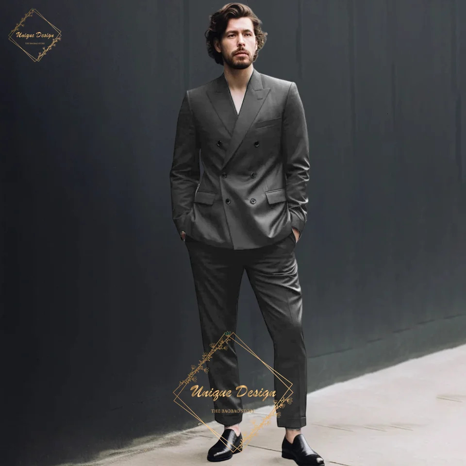 Mens Black DoubleBreasted Suit Sophisticated Tailored Fit Modern Gentlemans Essential for Wedding Prom Party Daily Wear 250103