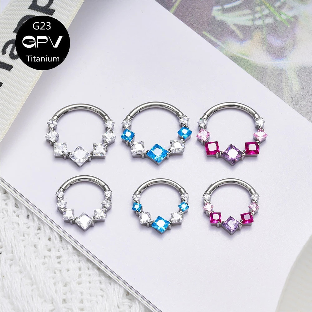 G23 F136 Nasal Diaphragm Ring Square Zircon Punk Mens and Womens Perforated Jewelry Nose Ring Earrings 250103