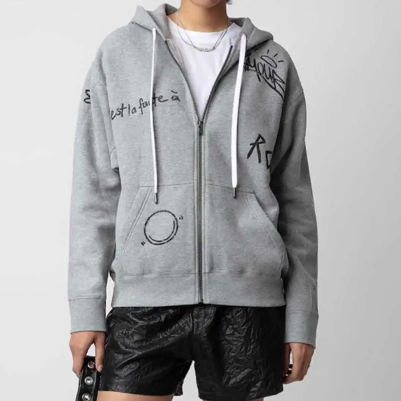 Cotton Hooded Sweatshirt Graphic Letters Print New Sweatshirts Female Long Sleeve Zipper Autumn Winter Women Hoodies