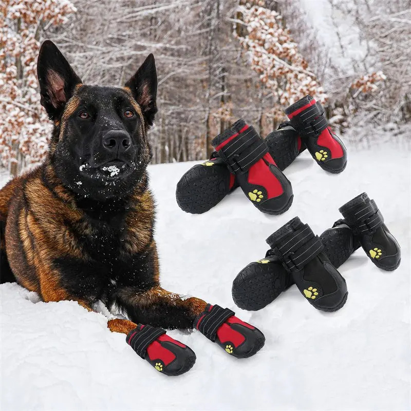 Waterproof Dog Boots Warm Snow 4pcsset Pet Dog Shoes Reflective Rain Pets Booties Anti-slip Socks Footwear For Medium Large Dog 250106