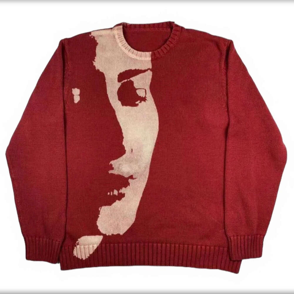 Knitwear Portrait Jacquard Pattern Round Neck Long Sleeve High Street Loose Sweater Punk Style