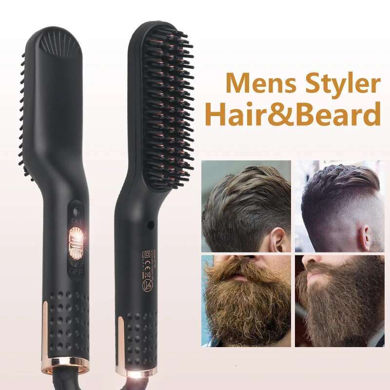 Multifunctional Men Straightener Portable Quick Heating Electric Hot Hair Brush Anti-Scald Beard Style Comb for Man