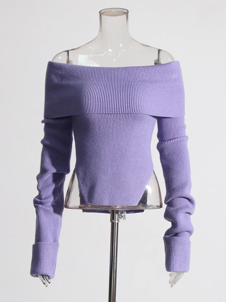 Solid Sexy Slimming Knitting Sweaters For Women Slash Neck Long Sleeve Off Shoulder Temperament Pullover Sweater Female 250103