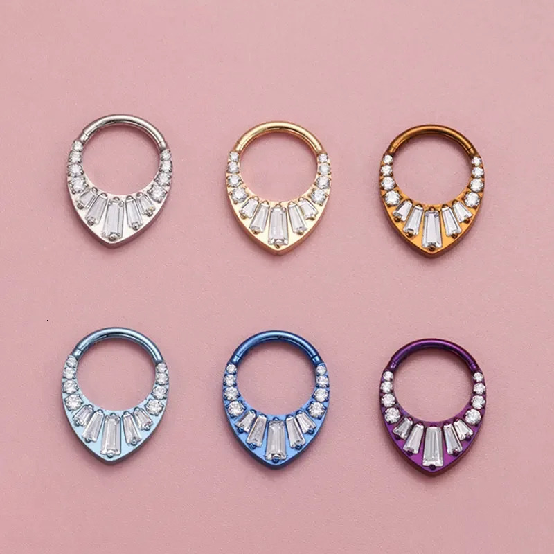 ASTM F136 Teardrop Hinged Piercing Septum 16G Nose Ring Clicker Ear Daith Helix Grand Tiara CZ ious Body Jewelry 250103