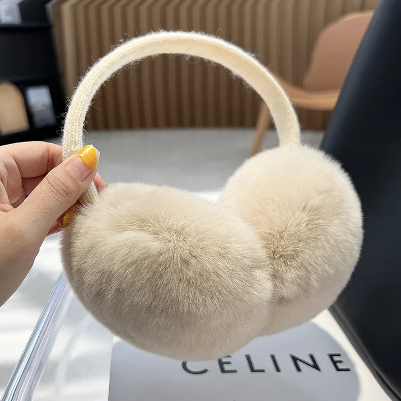MPPM Cute Headphones Women Genuine Real Rabbit Fur Warm Earmuff Headbands Winter Accessories for Women Ear Cover for Winter 250106