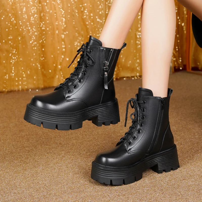 AIYUQI Ankle Boots Female Genuine Leather Natural Wool Warm Winter Boots Women Fashion High Heel Snow Boots Women
