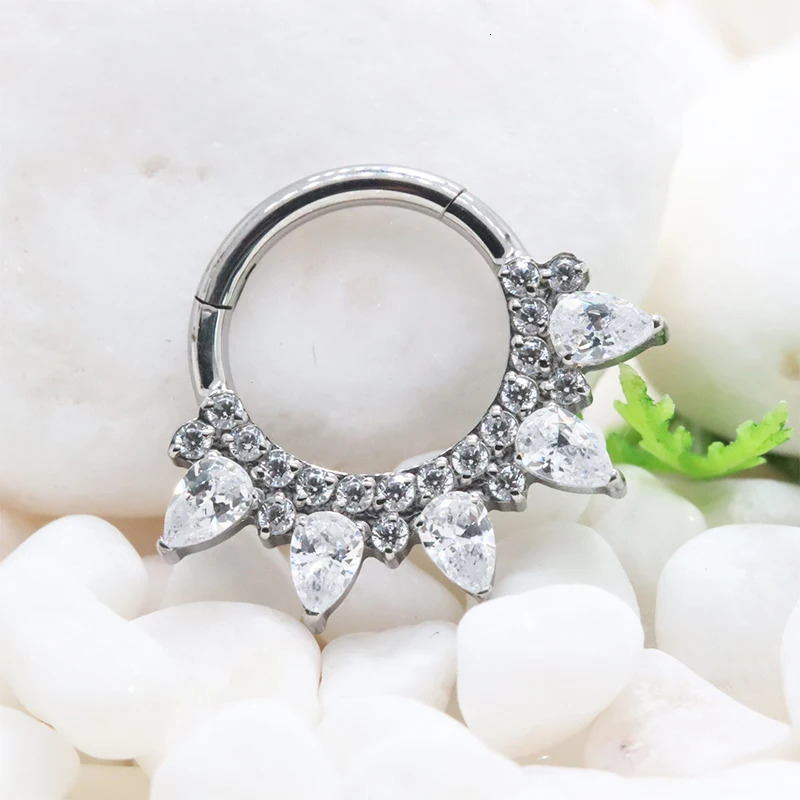 ASTM F136 Daith Piercing Ring 16G Clicker Septum Ear Helix Earrings Teardrop Clear Zirconia Nose Rings Anodized Jewelry 250103