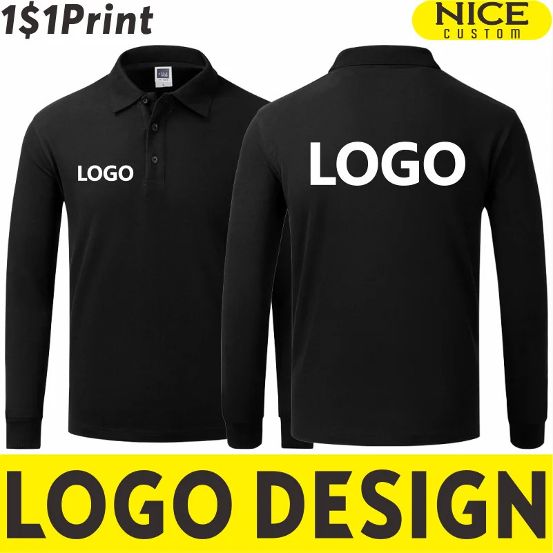 Casual long sleeved polo custom mens and womens polo collar print personalized classic solid shirt embroidery 250103
