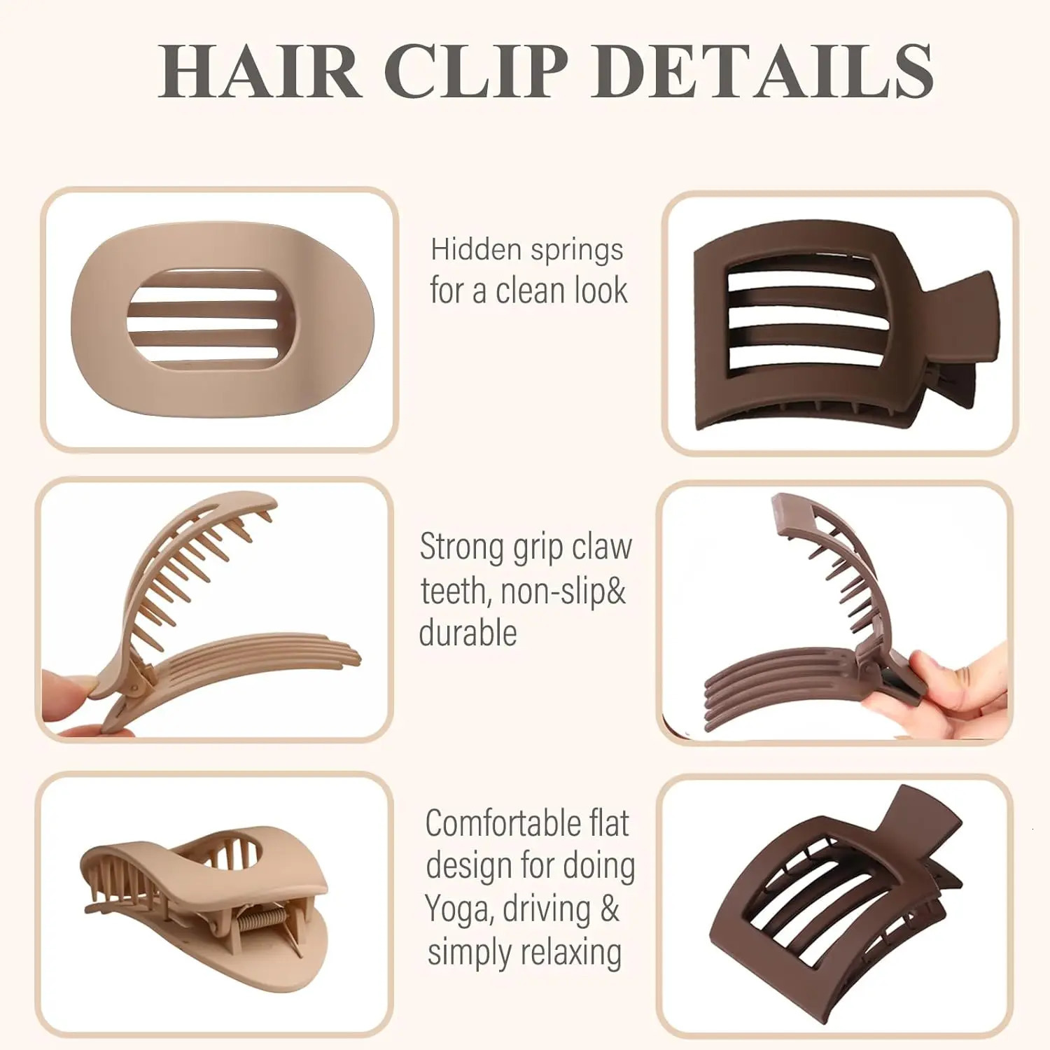 4 PCS Flat Hair Clips Lay Flat Hair Claw Clips for Women 2 Styles Medium Matte Claw Clips for Thick and Thin Hair French Stro 250106
