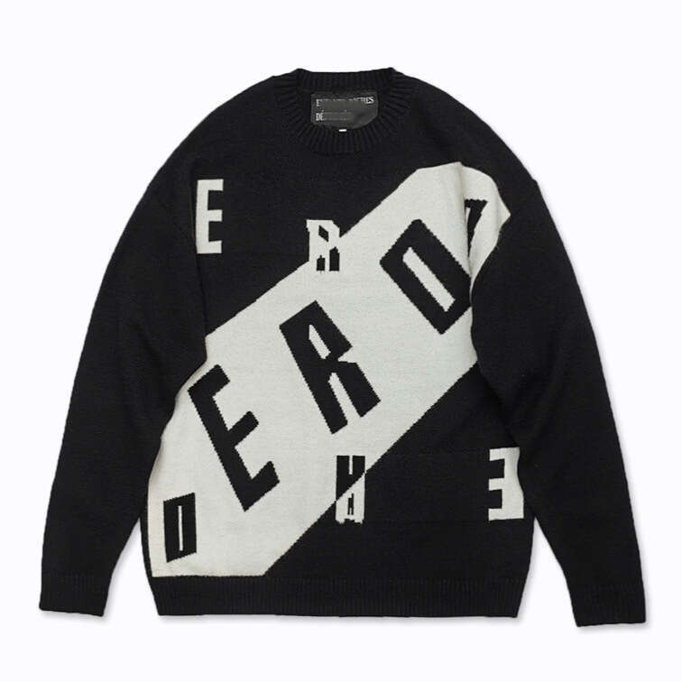 New melancholic second-generation cartoon portrait color blocked trendy men's and women's loose round neck knitted lazy sweater