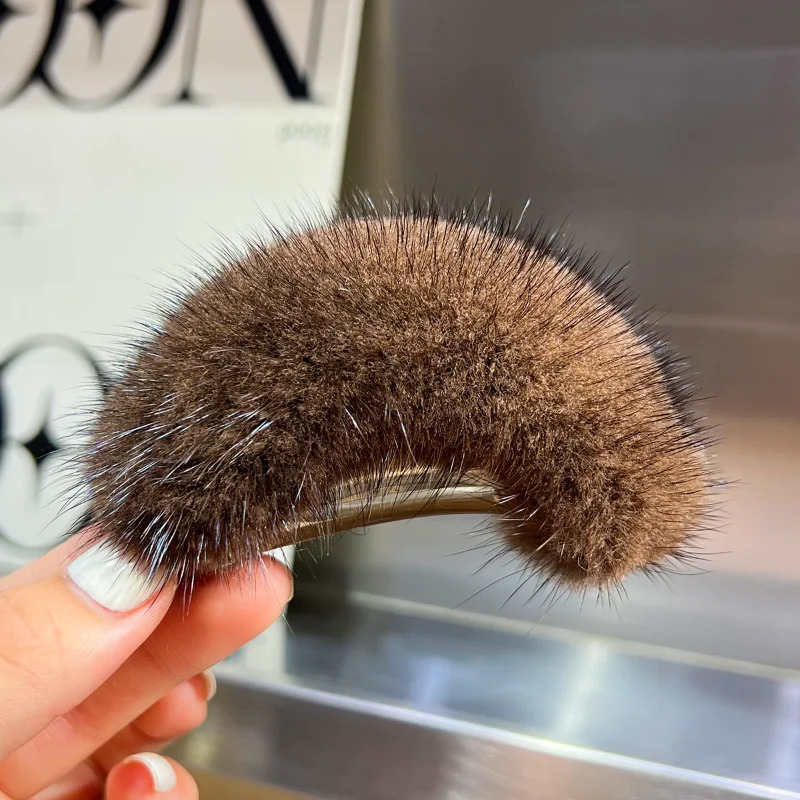 1Real Mink Fur Ponytail Hair Claws Hair Pins Clips Headwear Shark Clip Hairpins Crab for Women Girls Korean Hair Accessories 250106