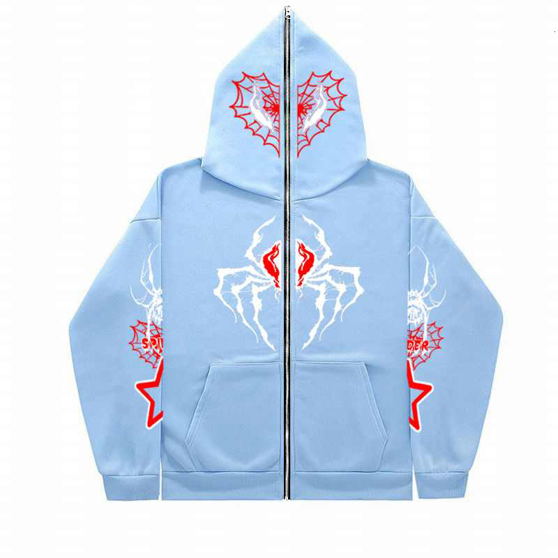 Goth Y2k Streetwear Printing Spider Zip Up Clothes Haruku Long Sleeve Anime Oversize Hoodie Men Women
