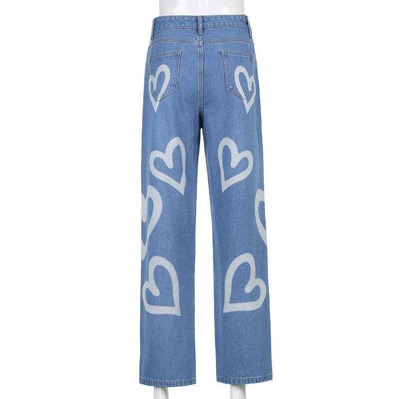 Autumn Womens 2022 Fashion Street Love Graffiti Casual High Waist Jeans for Women