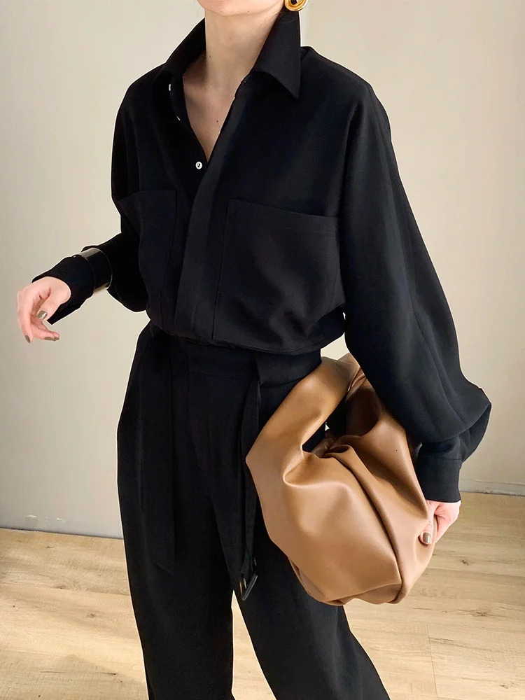 EWQ Elegant Temperament With Bandage Jumpsuits Long Sleeve Big Pocket Fashion Office Lady Jumpsuit Autumn Winter 16U4460 250103