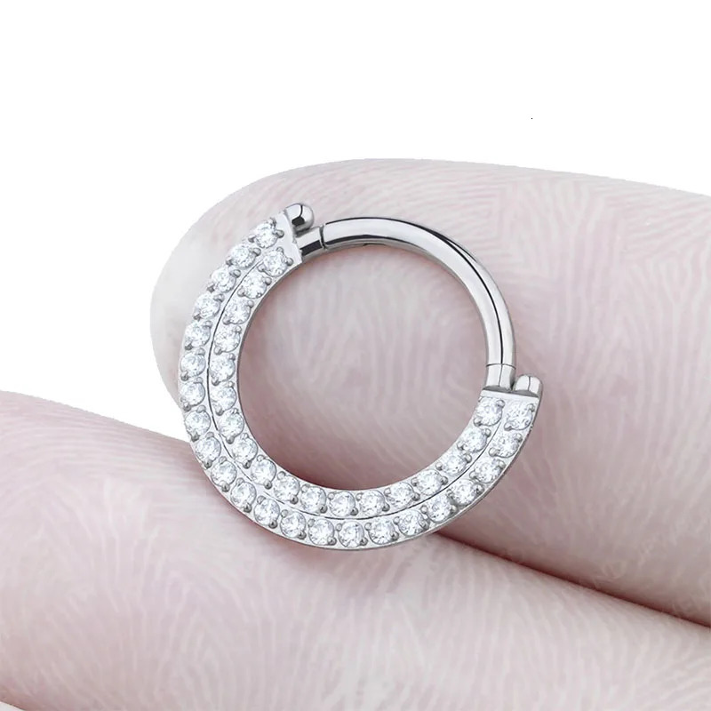 G23 Ear Cartilage Earring Earlobe Piercing Two Rows CZ Zircon Paved Nose Rings Hoops Nipple Lip Clicke Ring Jewellery 250103