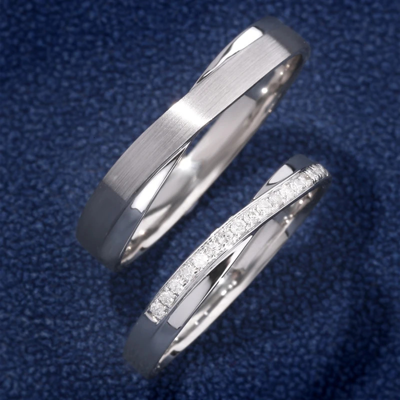 Pure Custom Handcrafted Linked S925 Silver Diamond Mens Womens Couple Rings Engraved Wedding Engagement Gift 250103
