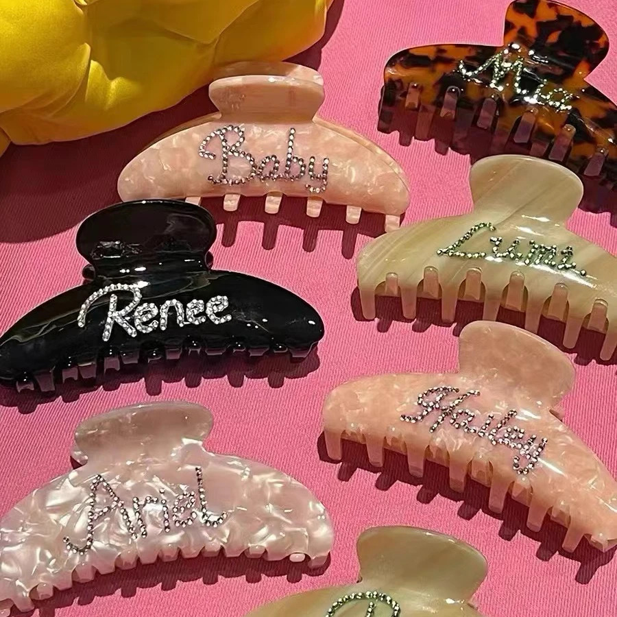 Diamond-lettered custom acetic acid hairpin large shark clip back of head hairpin grab clip hair accessories woman 250106