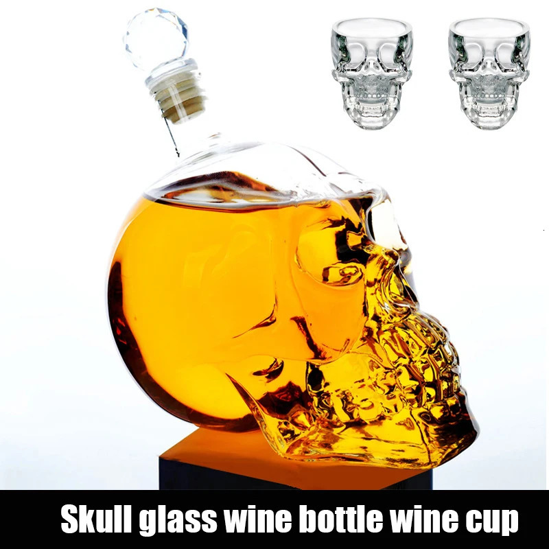 1000ML High-end Creative Skull Glass Whisky Vodka Wine Crystal Bottle Spirits Cups Transparent Wine Drinking Cups Bar Home 250106